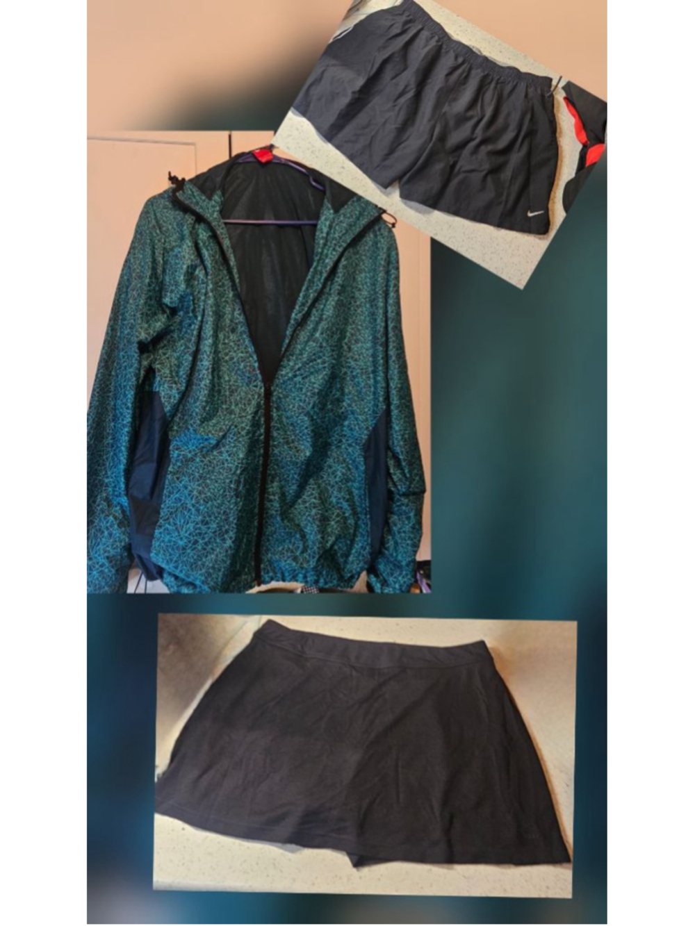 3 Piece Bundle Nike Windbreaker, Nike Dri Fit Shorts and Reebok Skort Bundle XL